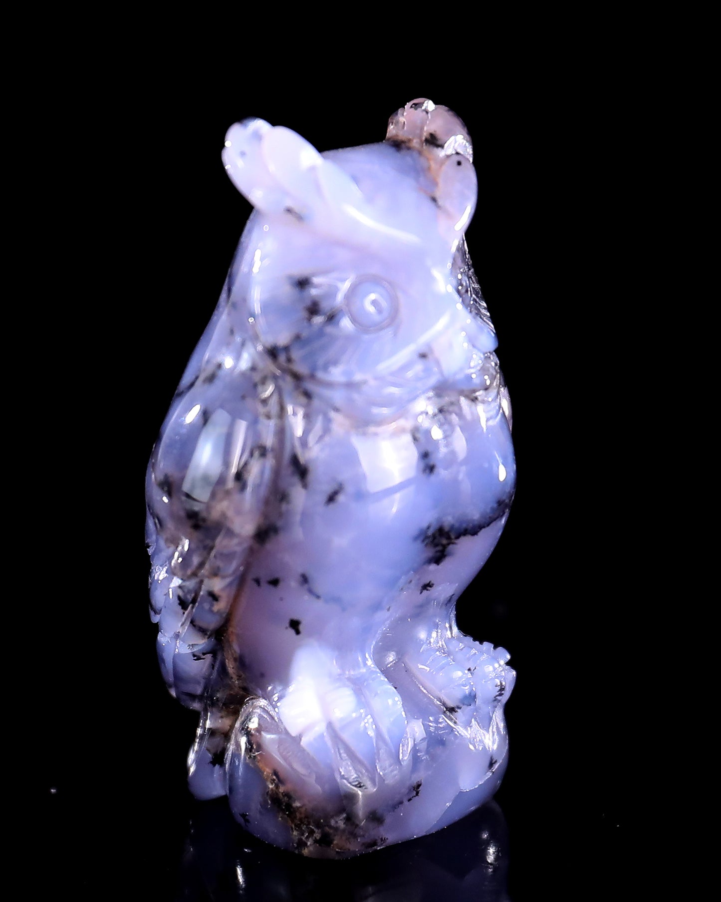 2.0" White Opal Hand Carved Crystal Owl Sculpture