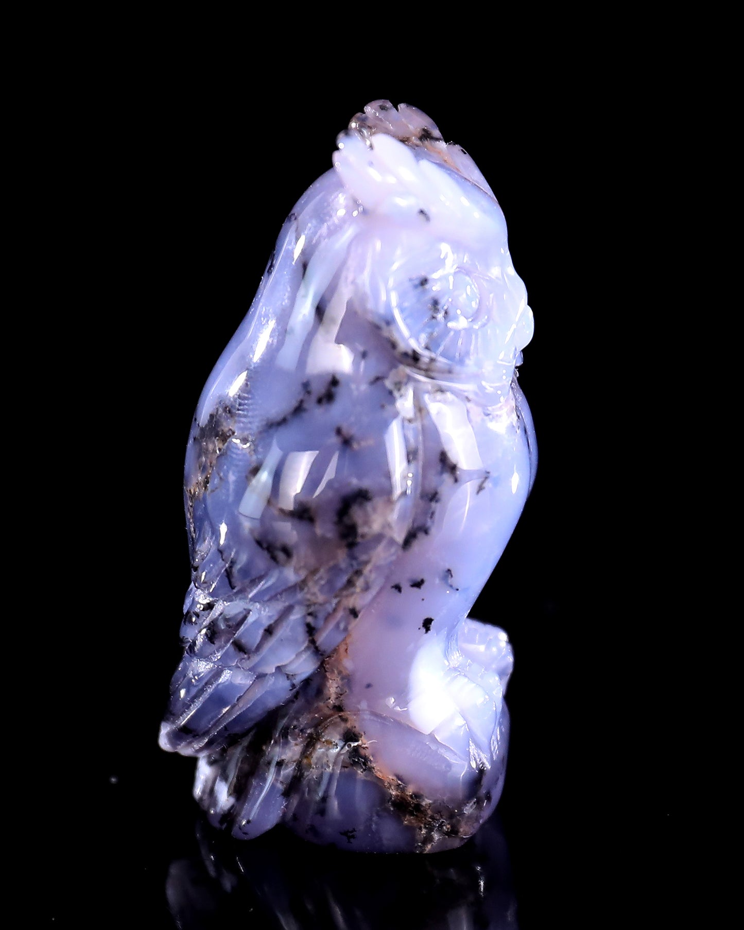 2.0" White Opal Hand Carved Crystal Owl Sculpture