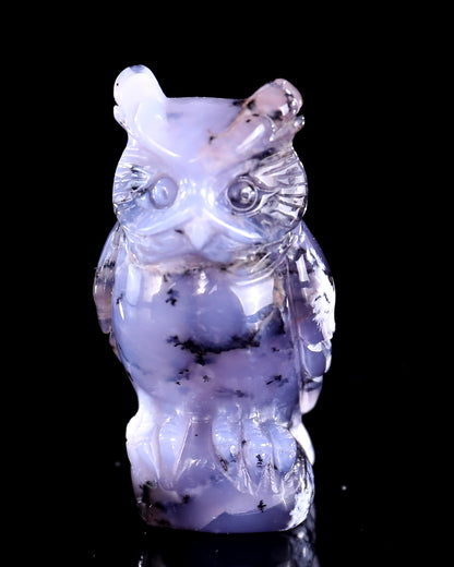 2.0" White Opal Hand Carved Crystal Owl Sculpture