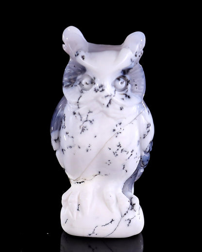 2.0" White Opal Hand Carved Crystal Owl Sculpture