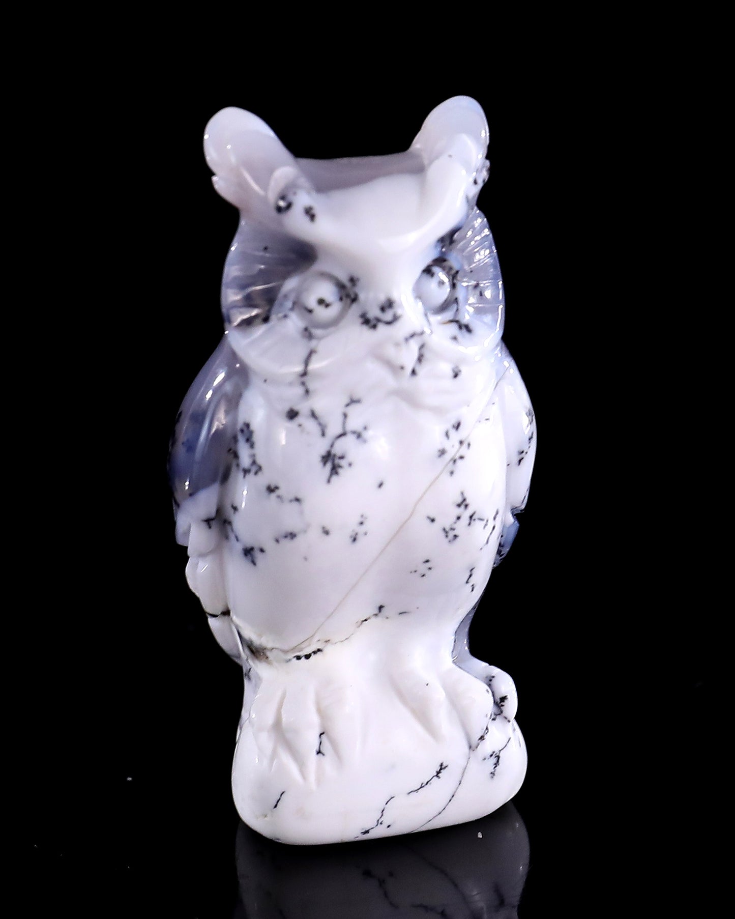 2.0" White Opal Hand Carved Crystal Owl Sculpture