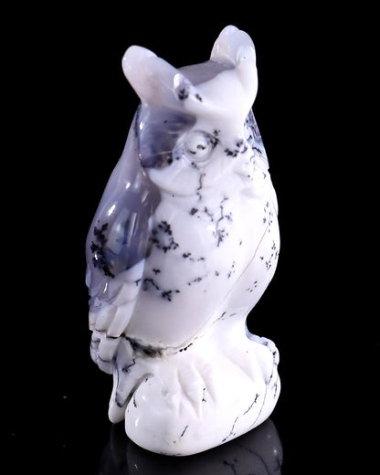 2.0" White Opal Hand Carved Crystal Owl Sculpture