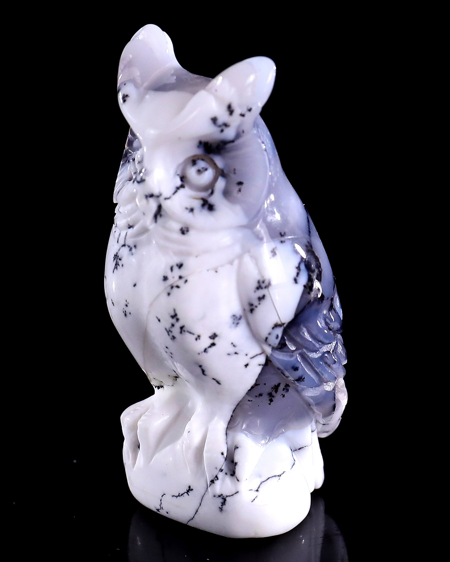 2.0" White Opal Hand Carved Crystal Owl Sculpture