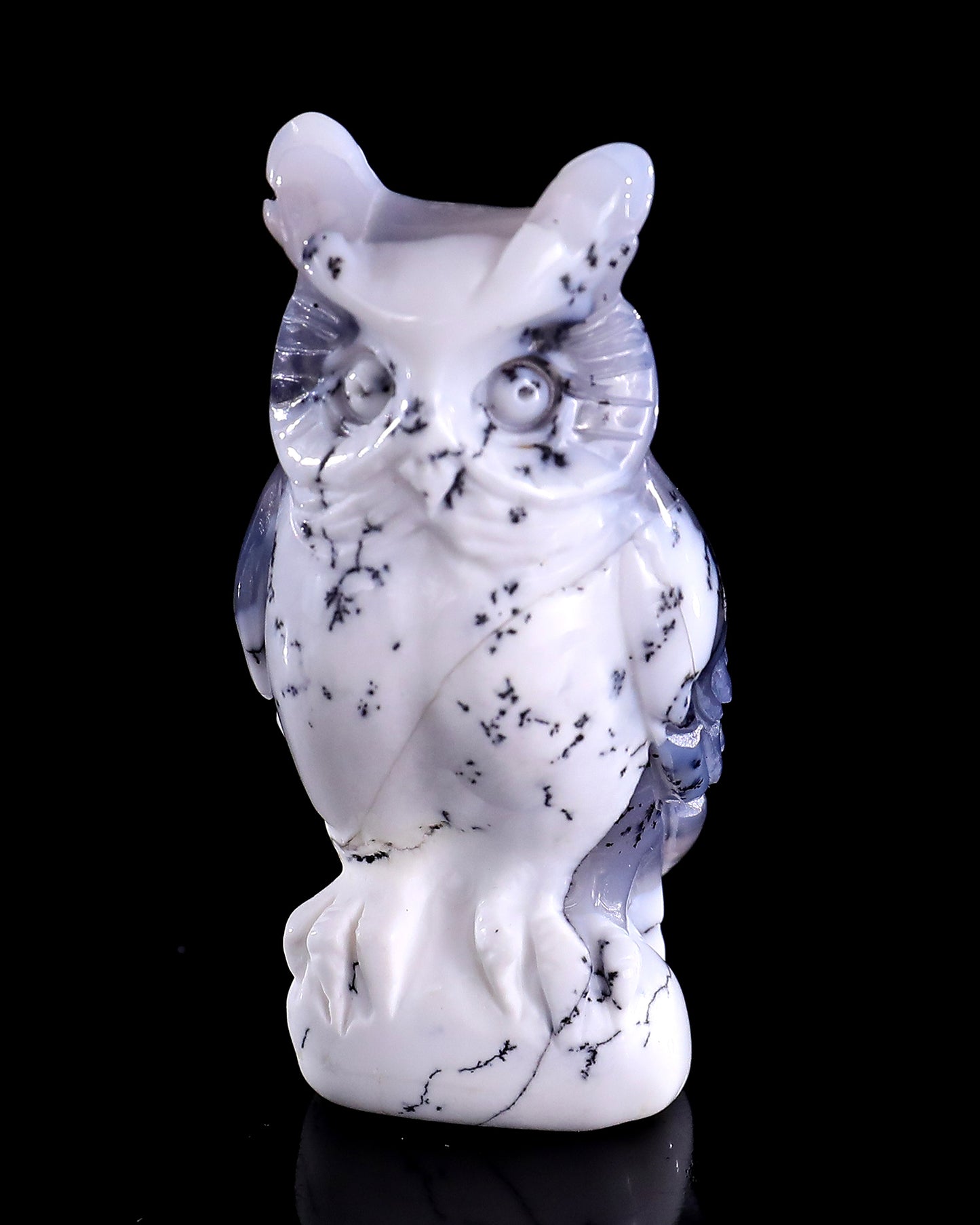 2.0" White Opal Hand Carved Crystal Owl Sculpture