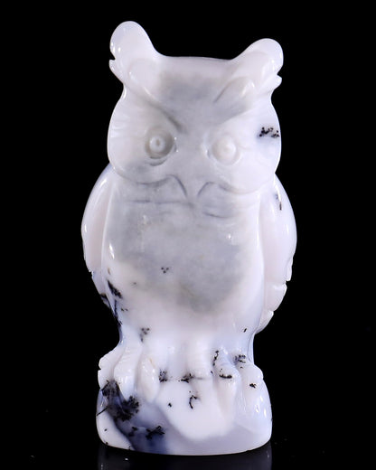 2.0" White Opal Hand Carved Crystal Owl Sculpture