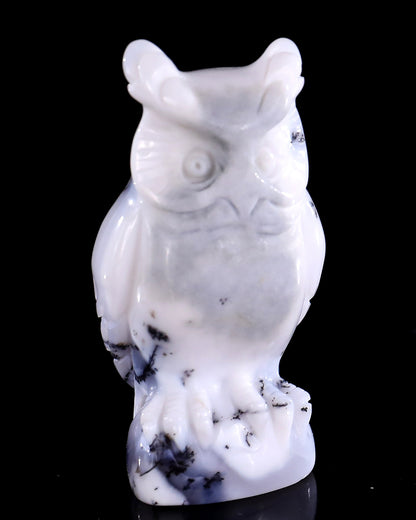 2.0" White Opal Hand Carved Crystal Owl Sculpture