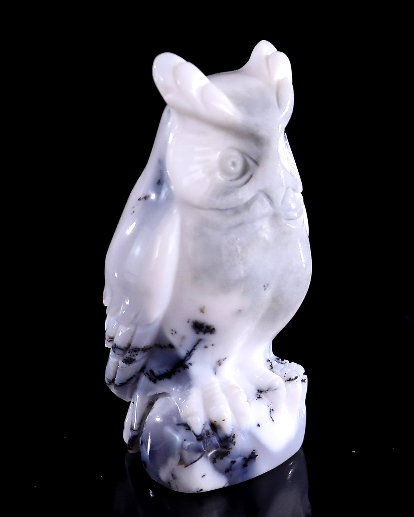 2.0" White Opal Hand Carved Crystal Owl Sculpture