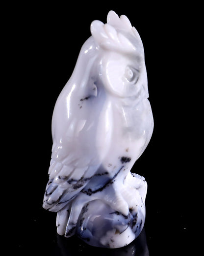 2.0" White Opal Hand Carved Crystal Owl Sculpture