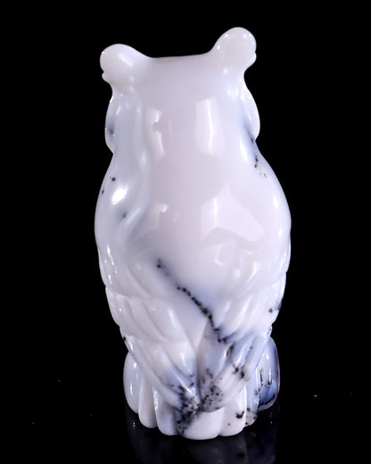 2.0" White Opal Hand Carved Crystal Owl Sculpture