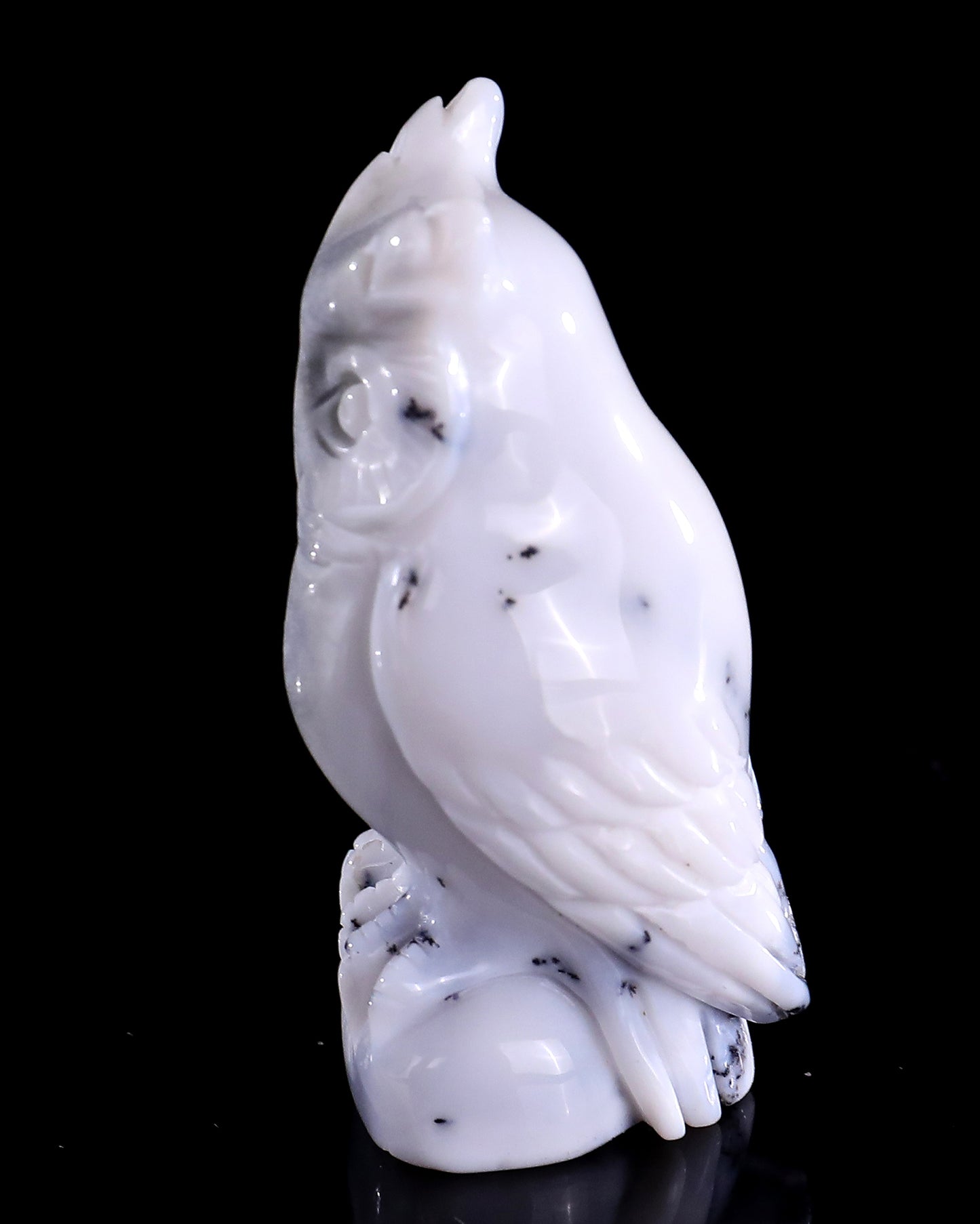 2.0" White Opal Hand Carved Crystal Owl Sculpture