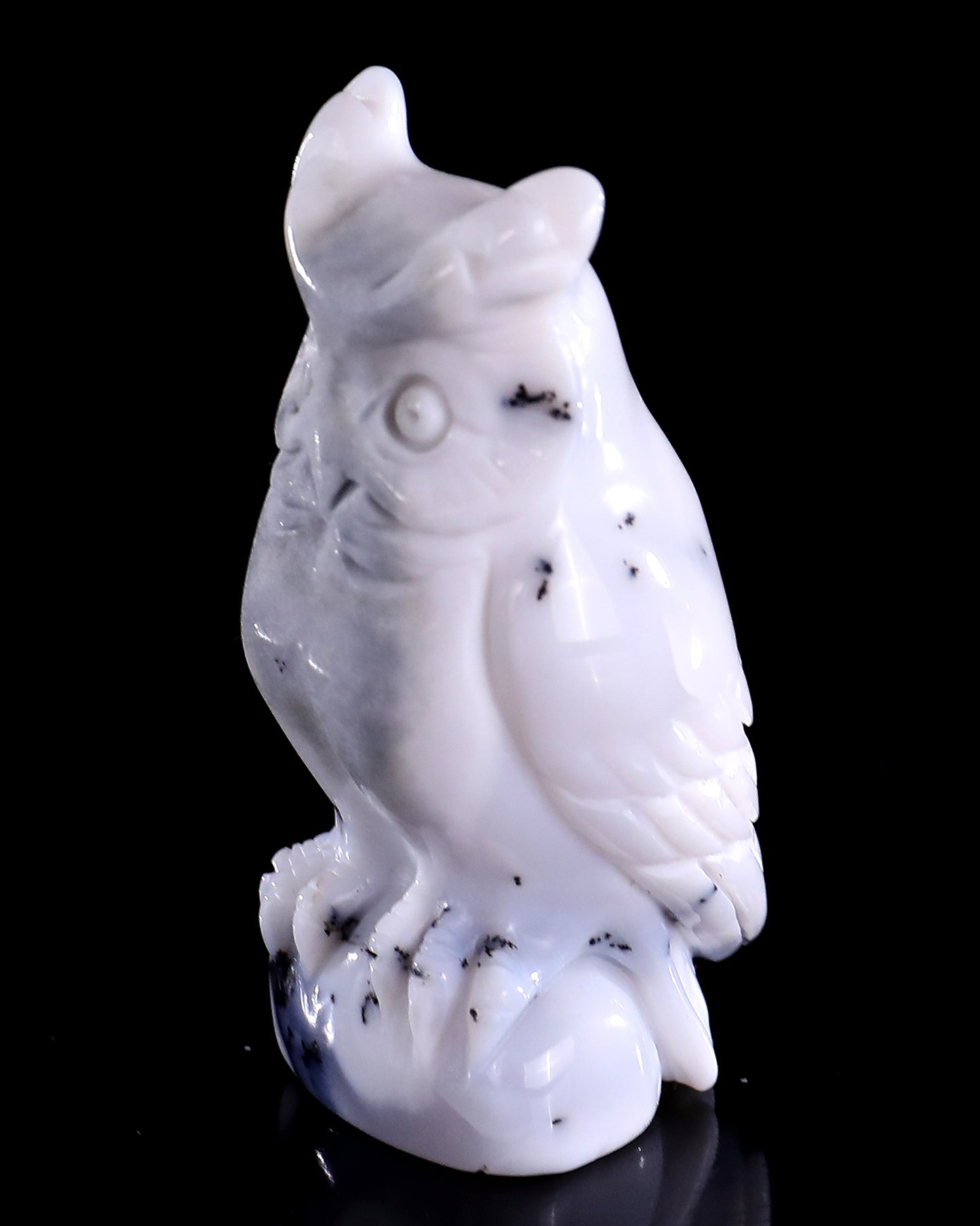 2.0" White Opal Hand Carved Crystal Owl Sculpture