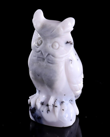 2.0" White Opal Hand Carved Crystal Owl Sculpture