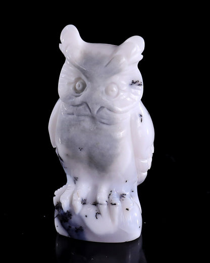 2.0" White Opal Hand Carved Crystal Owl Sculpture