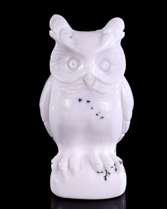 2.0" White Opal Hand Carved Crystal Owl Sculpture