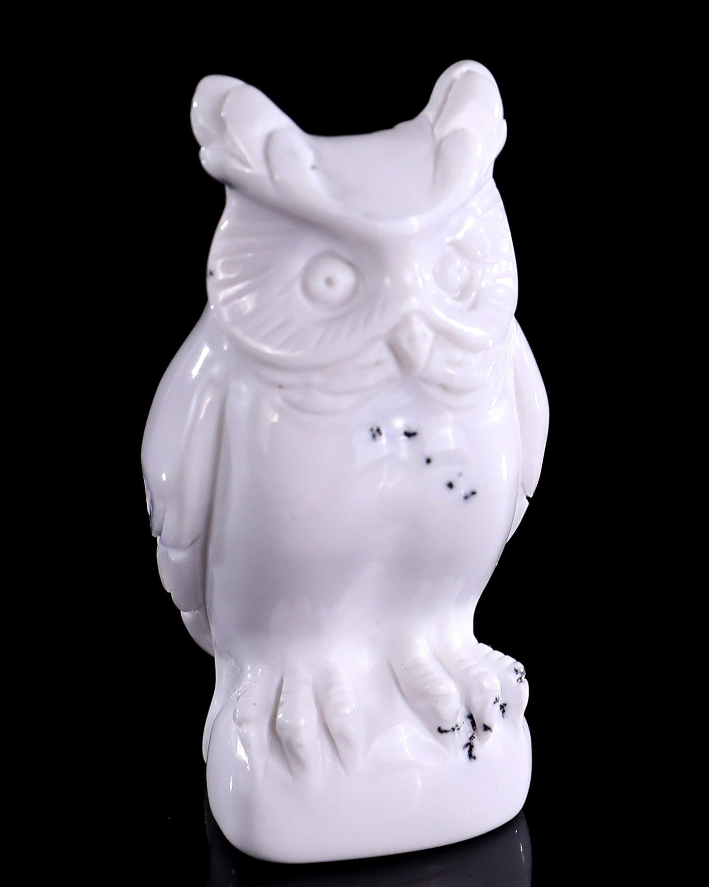 2.0" White Opal Hand Carved Crystal Owl Sculpture