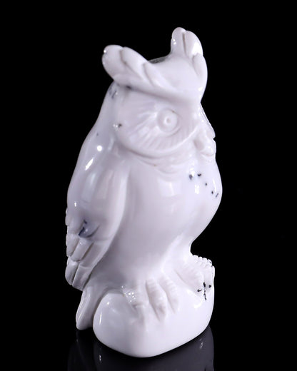 2.0" White Opal Hand Carved Crystal Owl Sculpture