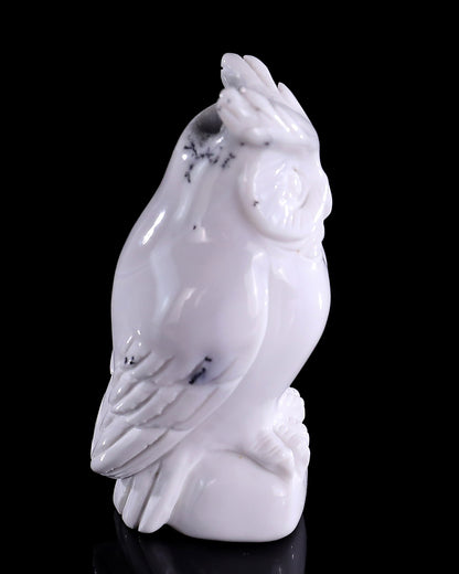 2.0" White Opal Hand Carved Crystal Owl Sculpture