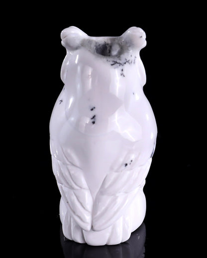 2.0" White Opal Hand Carved Crystal Owl Sculpture