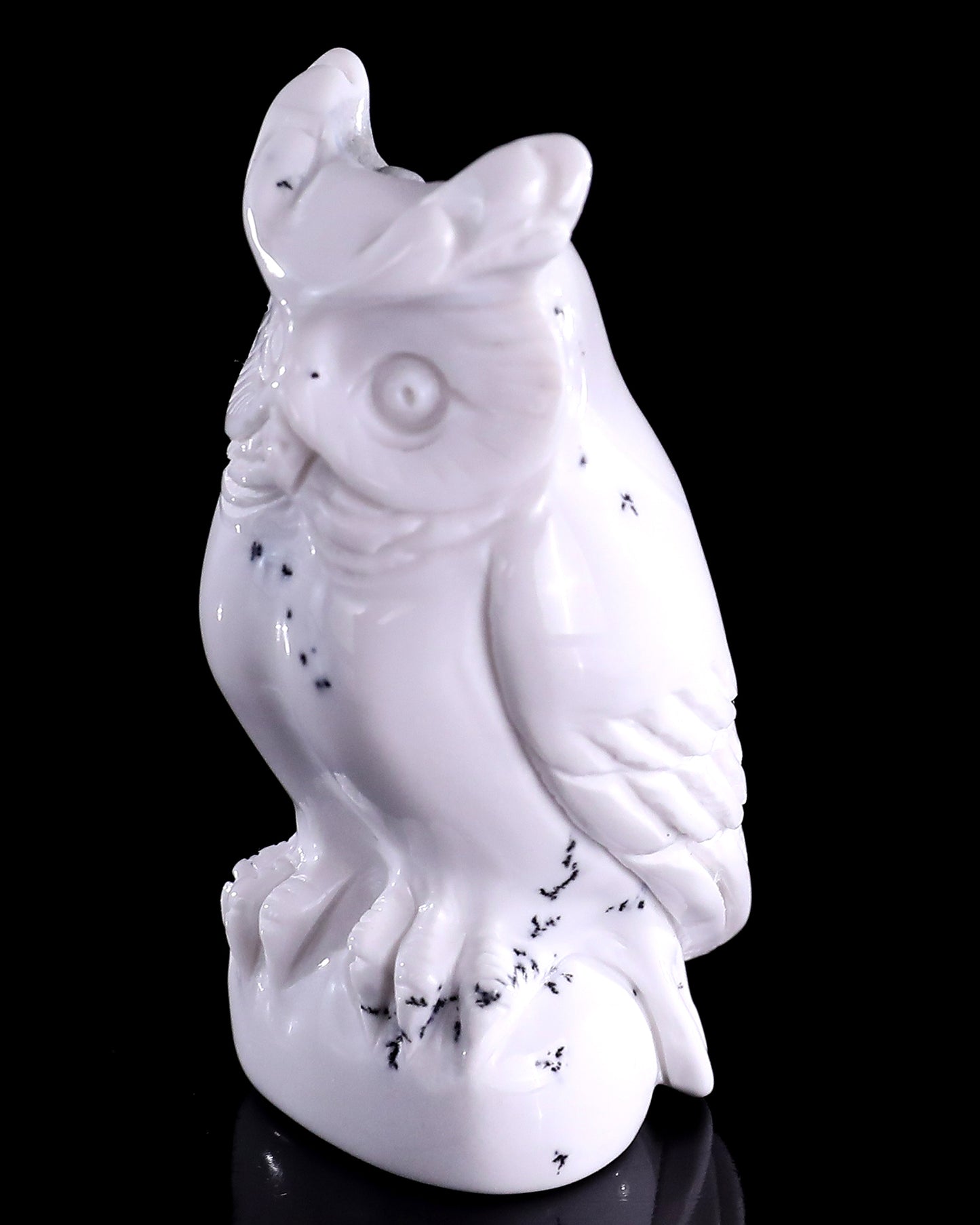 2.0" White Opal Hand Carved Crystal Owl Sculpture