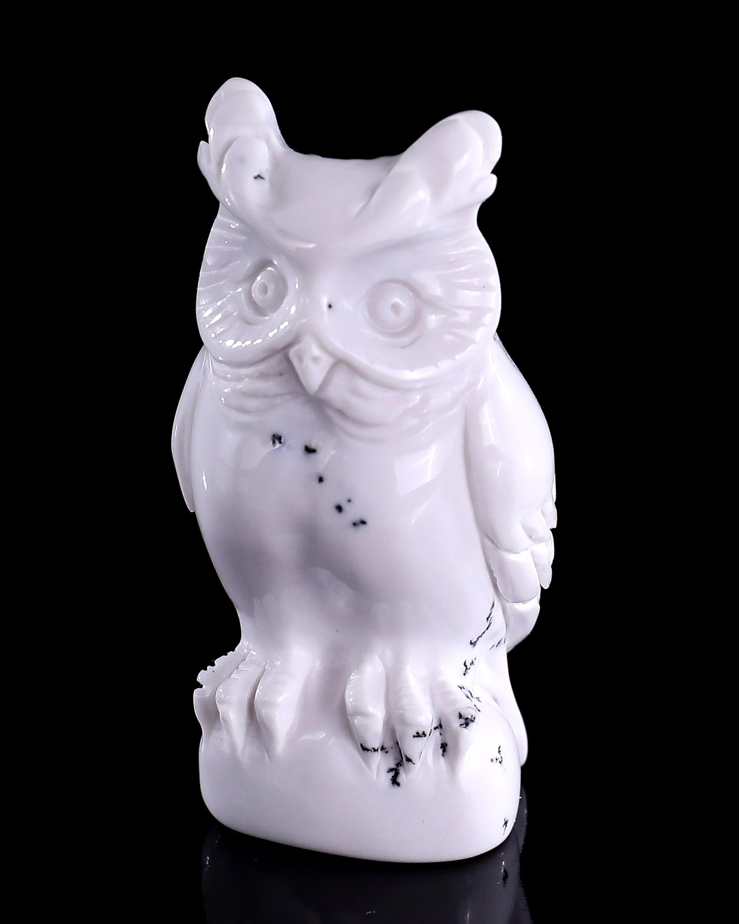 2.0" White Opal Hand Carved Crystal Owl Sculpture