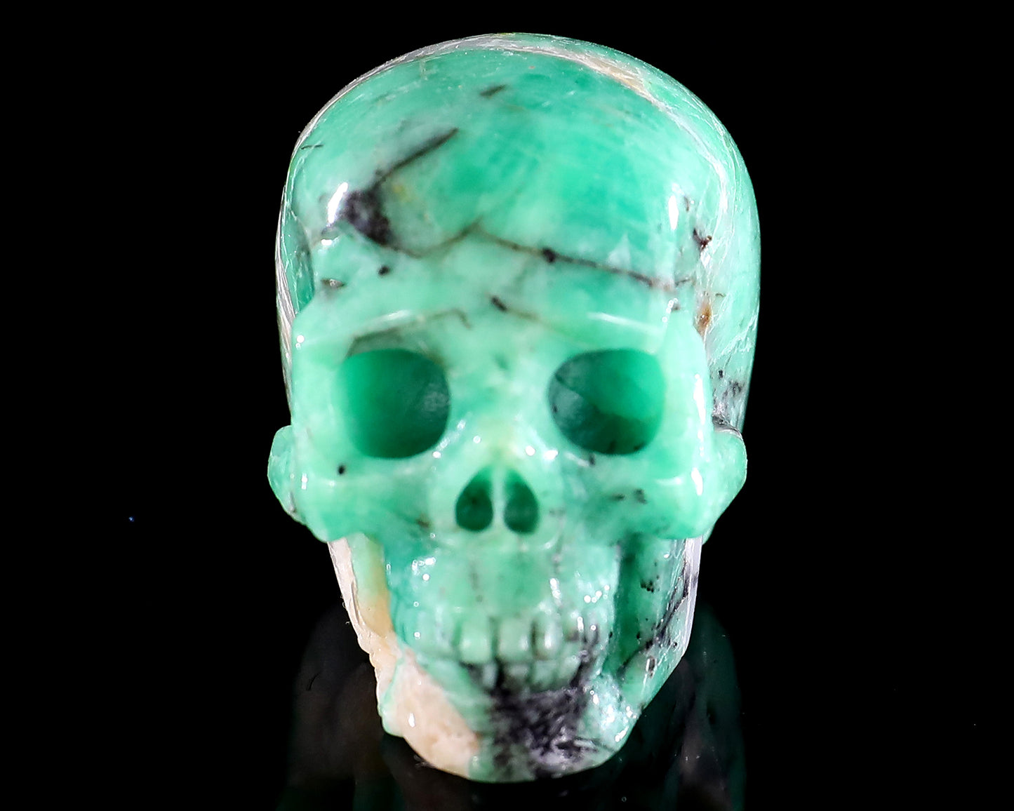 1.6" Emerald Hand Carved Crystal Realistic Skull Sculpture