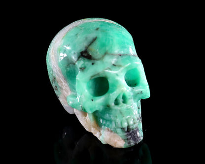 1.6" Emerald Hand Carved Crystal Realistic Skull Sculpture