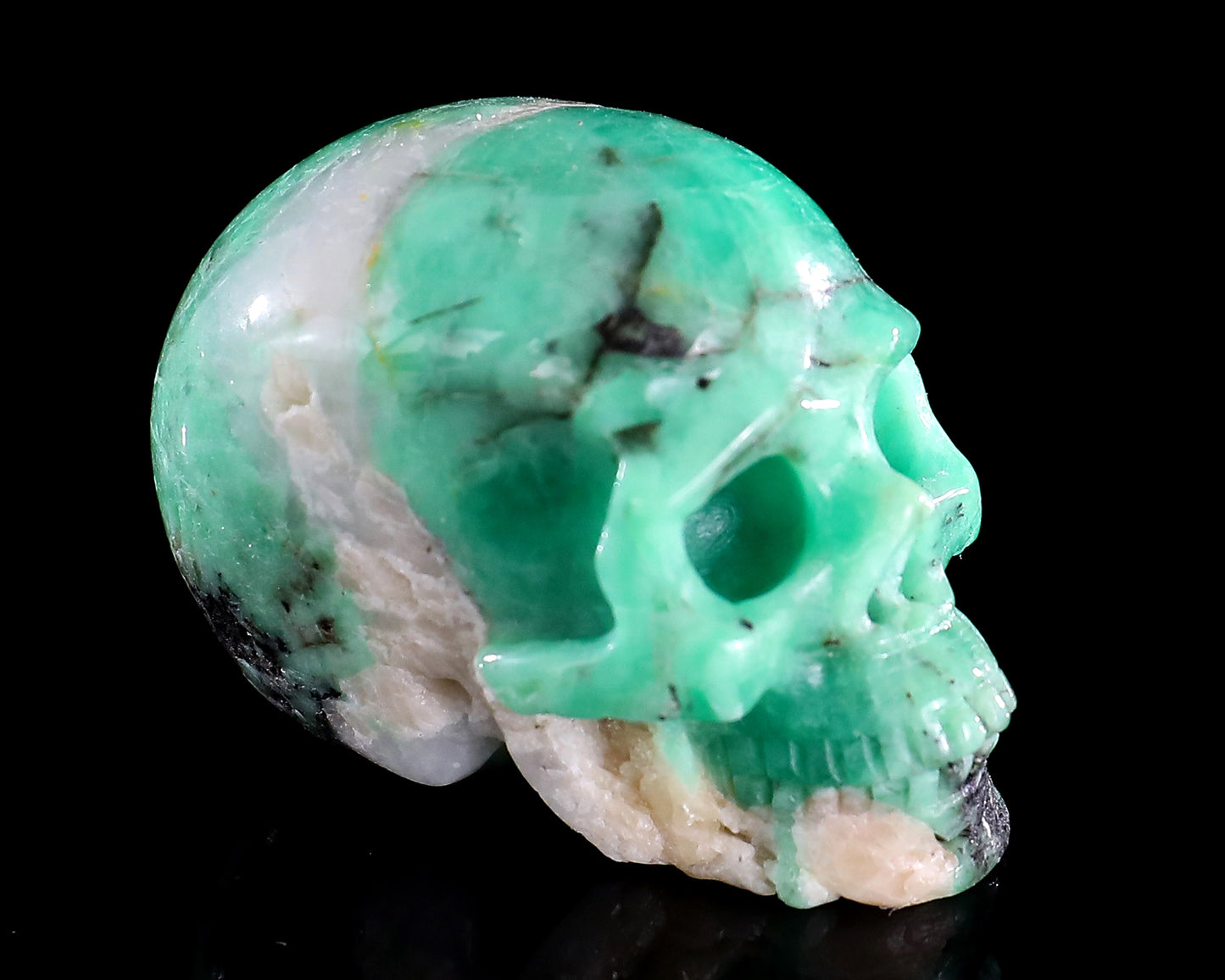 1.6" Emerald Hand Carved Crystal Realistic Skull Sculpture