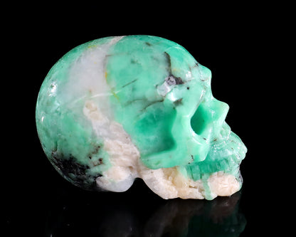 1.6" Emerald Hand Carved Crystal Realistic Skull Sculpture