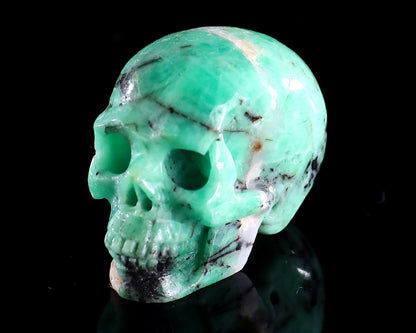 1.6" Emerald Hand Carved Crystal Realistic Skull Sculpture