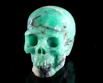 1.6" Emerald Hand Carved Crystal Realistic Skull Sculpture