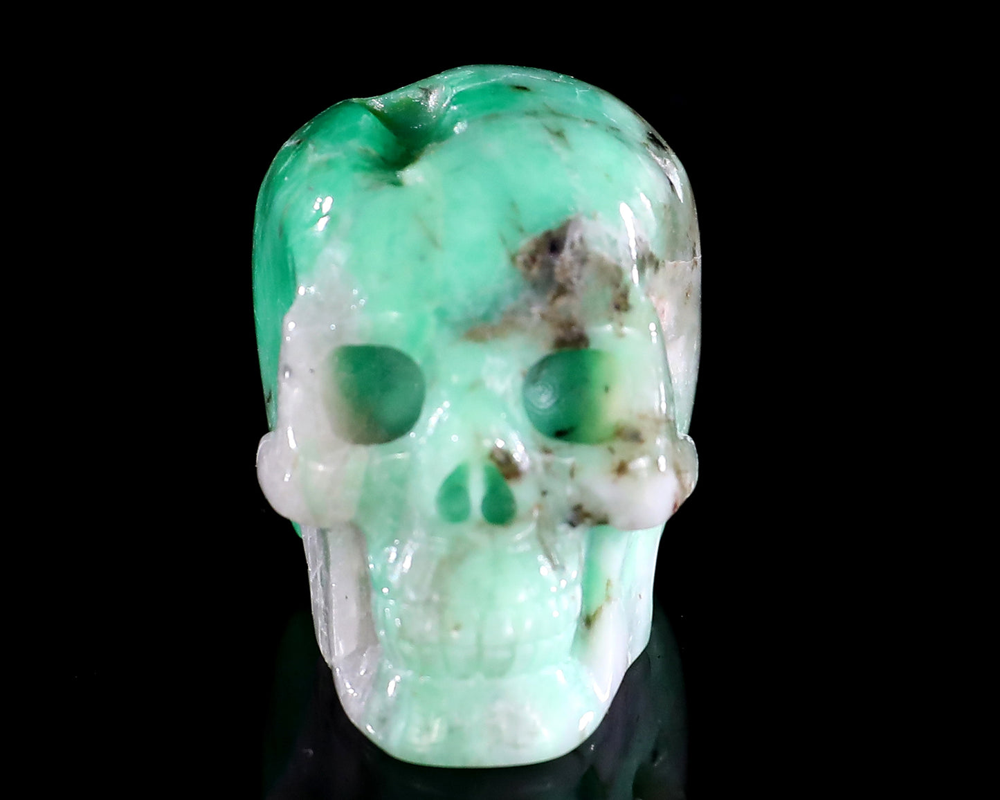 1.4" Emerald Hand Carved Crystal Realistic Skull Sculpture