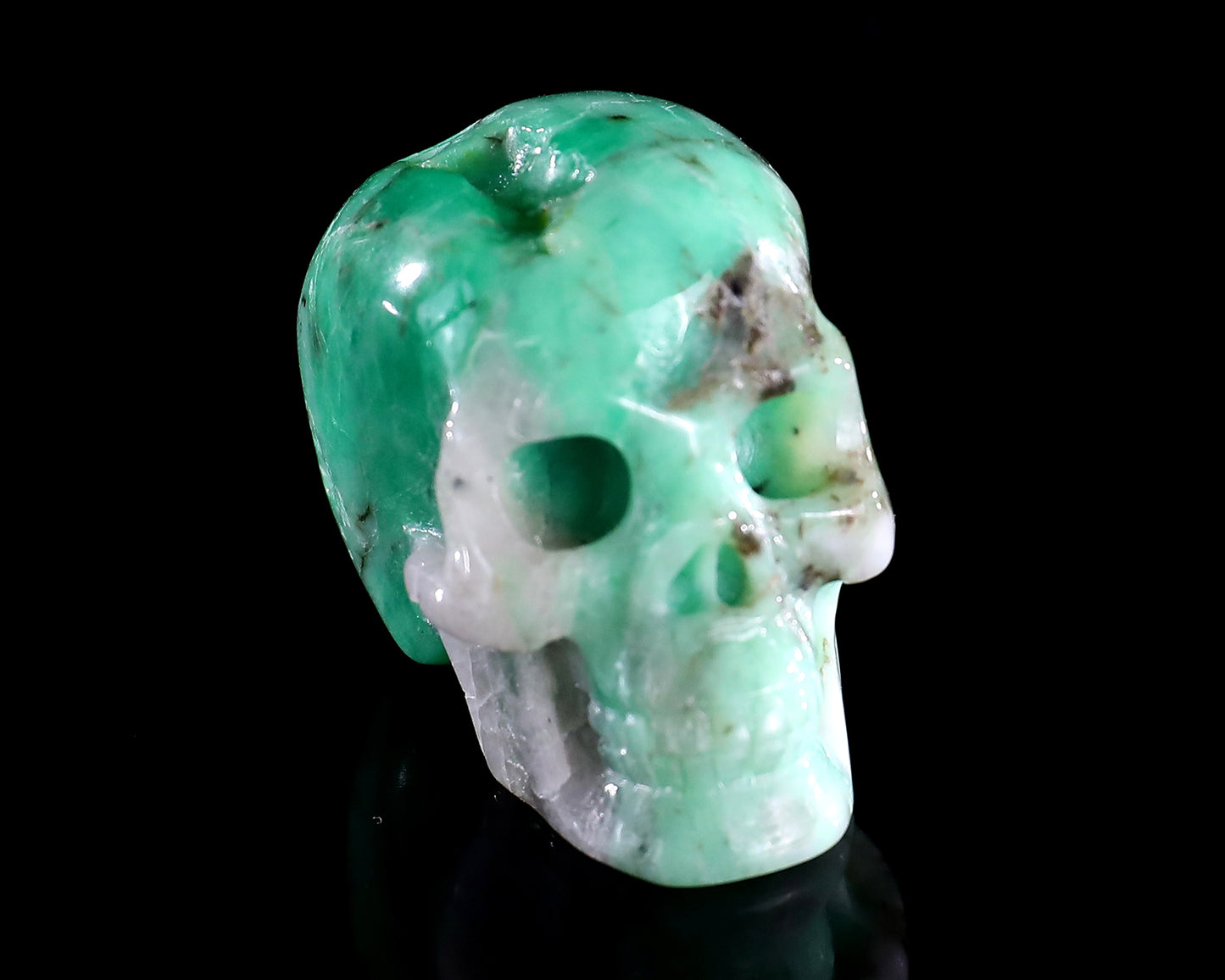 1.4" Emerald Hand Carved Crystal Realistic Skull Sculpture