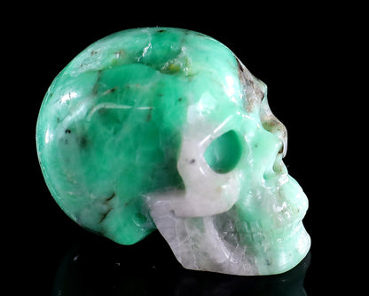 1.4" Emerald Hand Carved Crystal Realistic Skull Sculpture