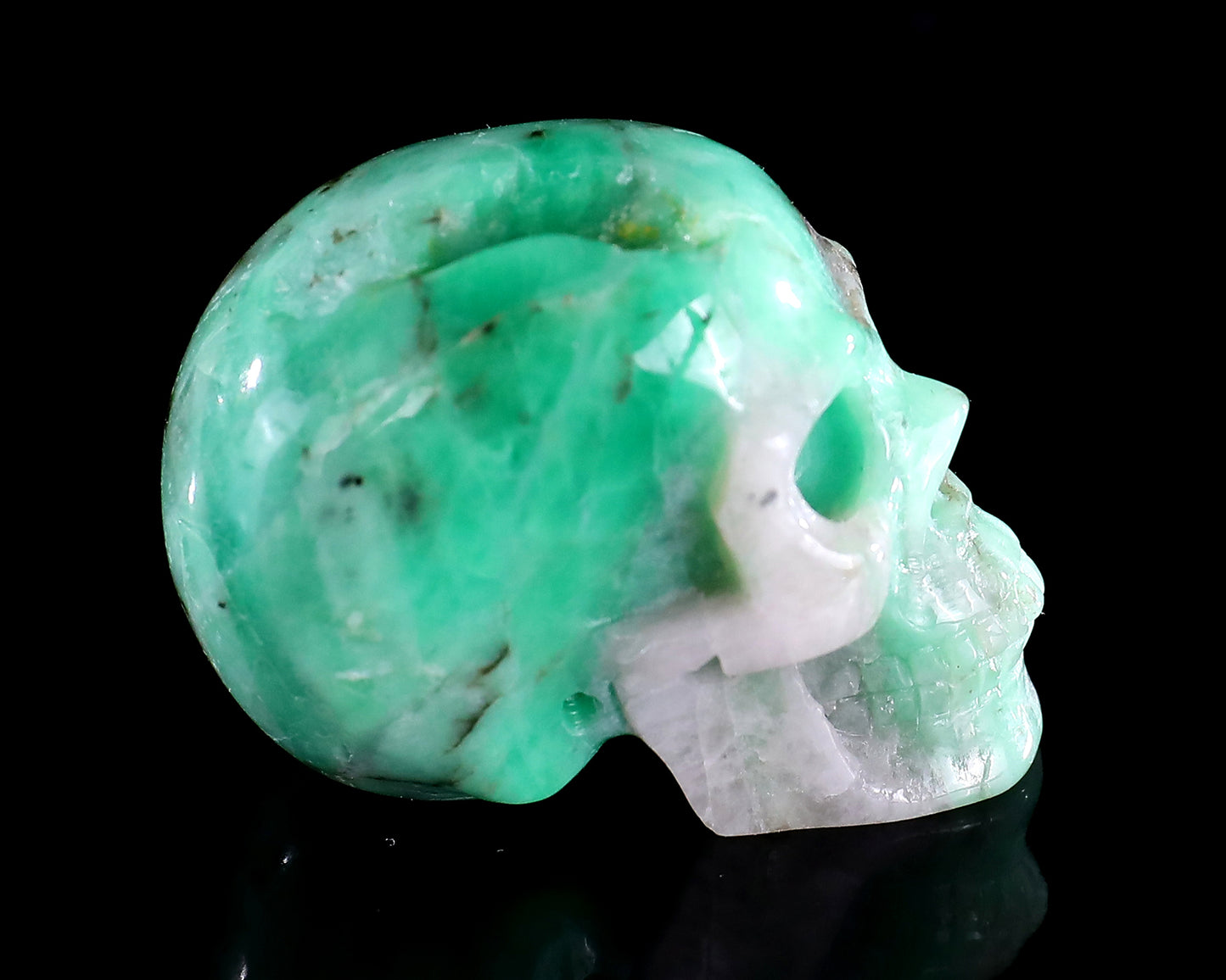 1.4" Emerald Hand Carved Crystal Realistic Skull Sculpture