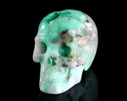 1.4" Emerald Hand Carved Crystal Realistic Skull Sculpture