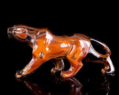 9.8" Tiger Iron Eye Hand Carved Crystal Leopard Sculpture