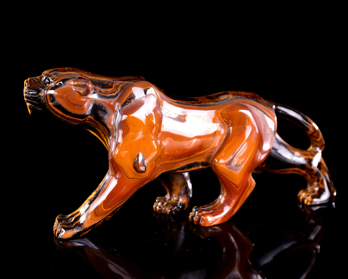 9.8" Tiger Iron Eye Hand Carved Crystal Leopard Sculpture