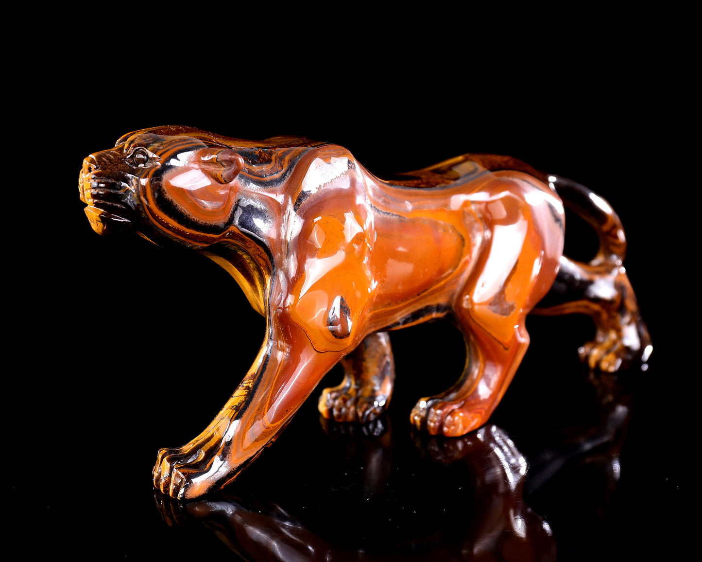 9.8" Tiger Iron Eye Hand Carved Crystal Leopard Sculpture