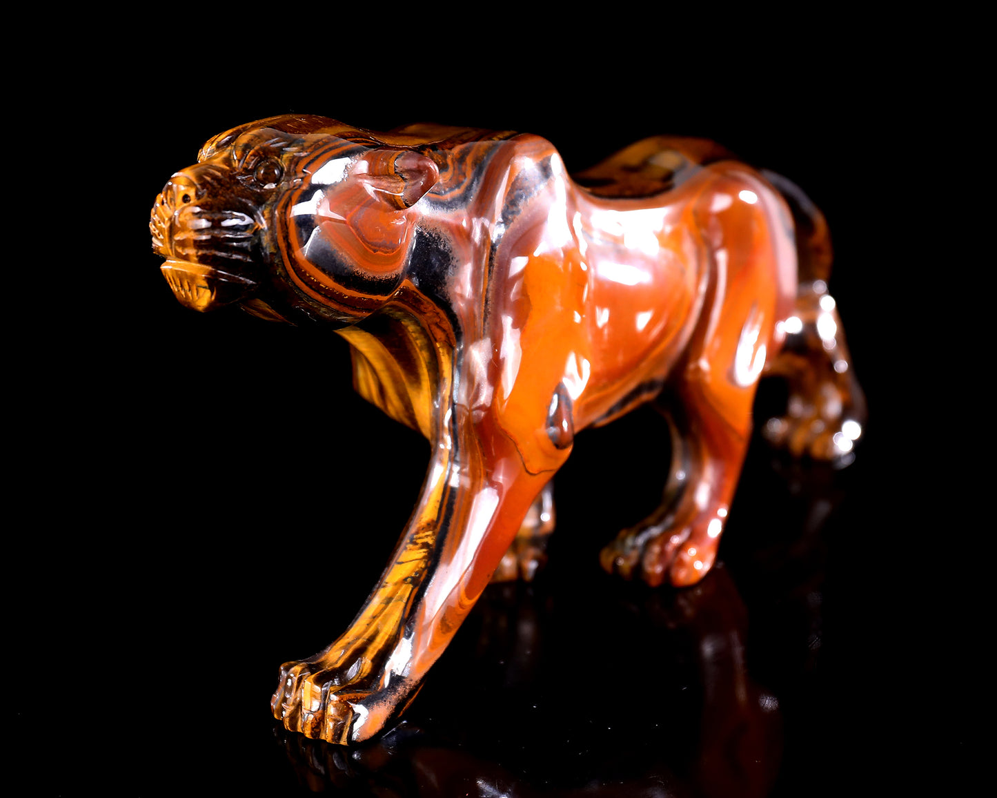 9.8" Tiger Iron Eye Hand Carved Crystal Leopard Sculpture