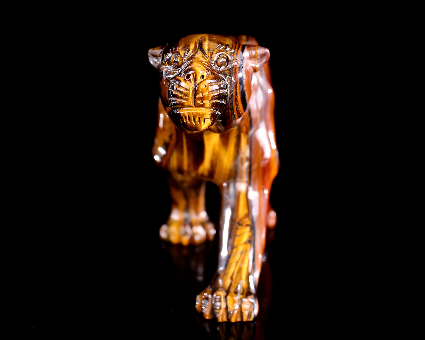 9.8" Tiger Iron Eye Hand Carved Crystal Leopard Sculpture