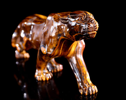 9.8" Tiger Iron Eye Hand Carved Crystal Leopard Sculpture