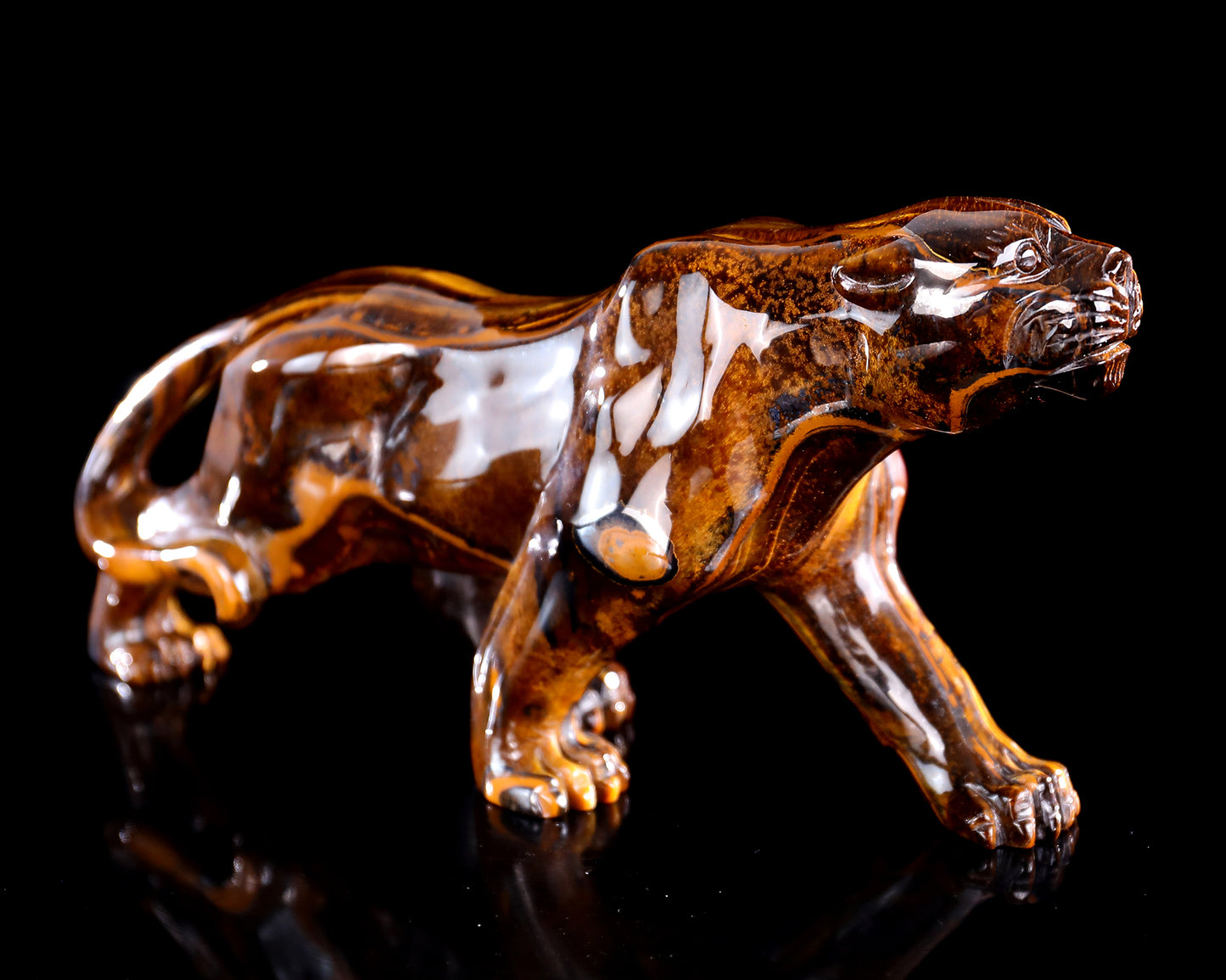 9.8" Tiger Iron Eye Hand Carved Crystal Leopard Sculpture