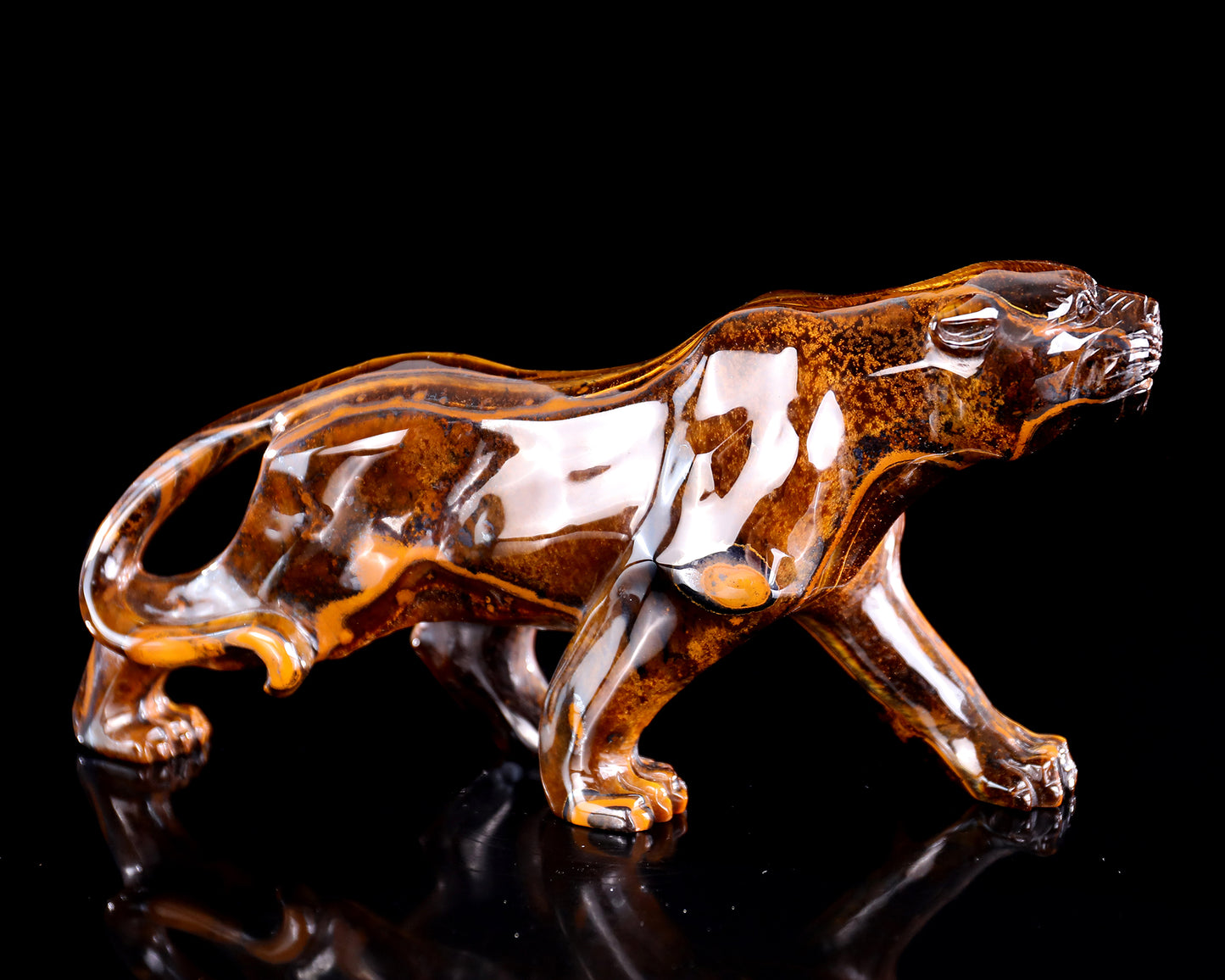 9.8" Tiger Iron Eye Hand Carved Crystal Leopard Sculpture