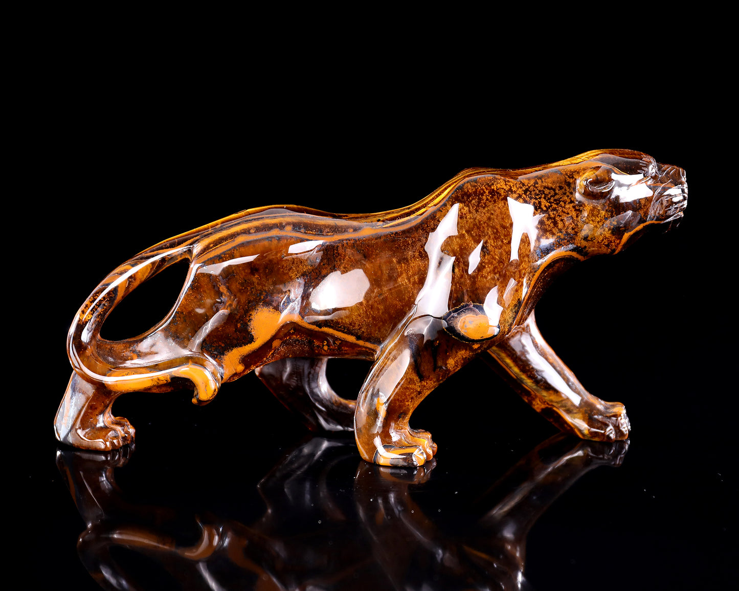 9.8" Tiger Iron Eye Hand Carved Crystal Leopard Sculpture