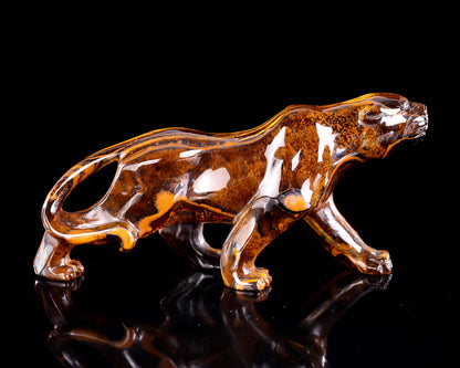 9.8" Tiger Iron Eye Hand Carved Crystal Leopard Sculpture