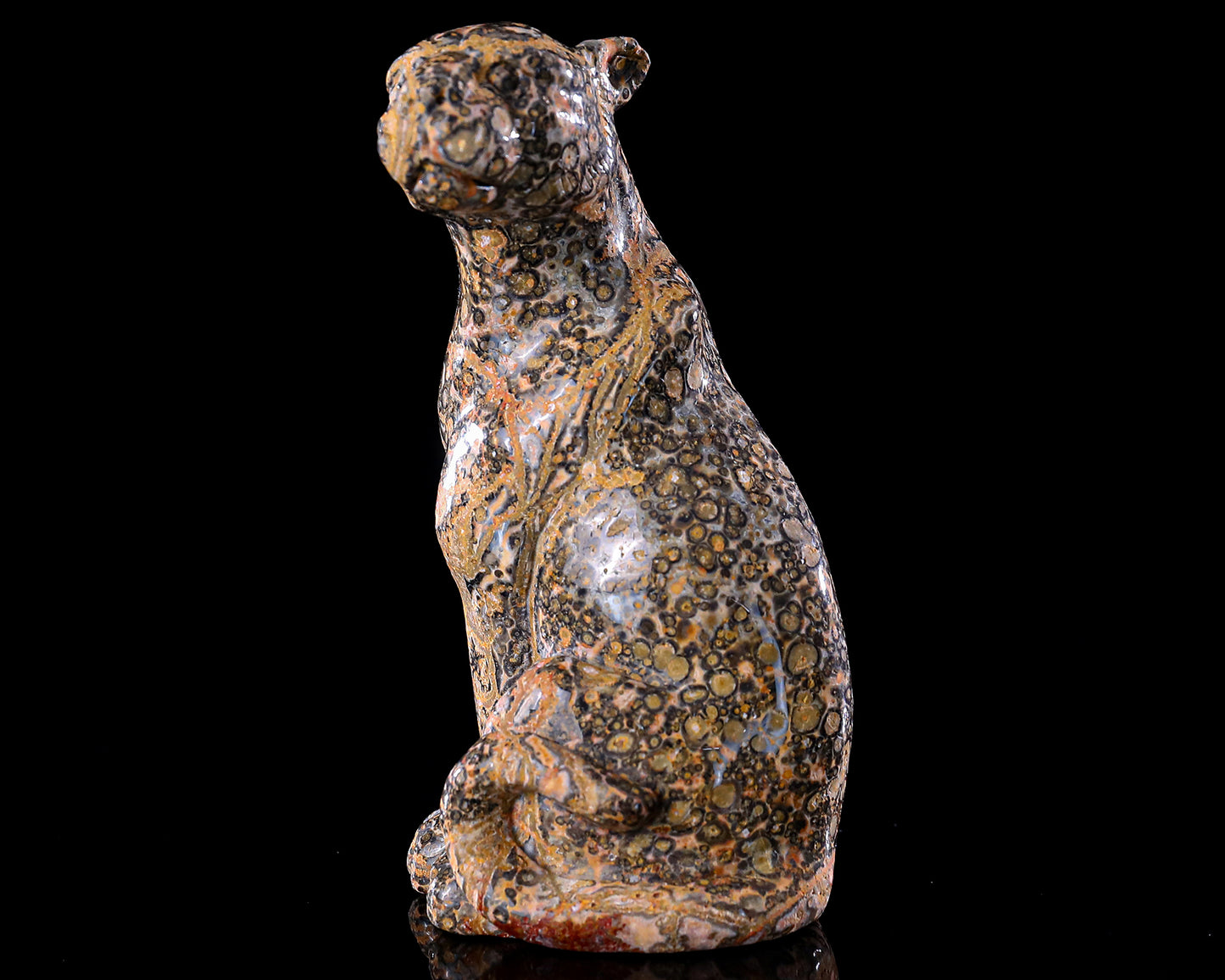 5.0" Leopard Skin Jasper Hand Carved Crystal Leopard Sculpture