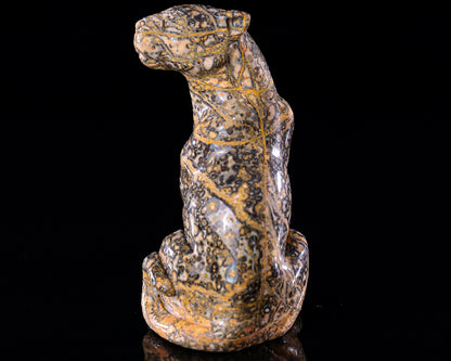 5.0" Leopard Skin Jasper Hand Carved Crystal Leopard Sculpture