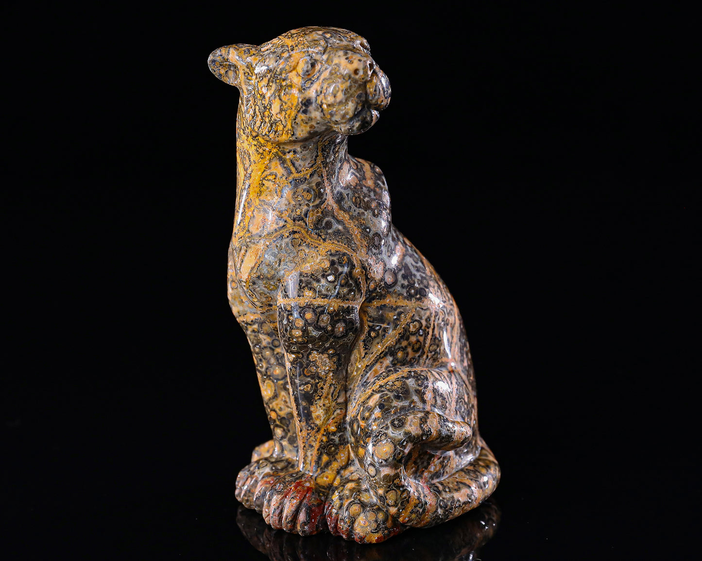 5.0" Leopard Skin Jasper Hand Carved Crystal Leopard Sculpture