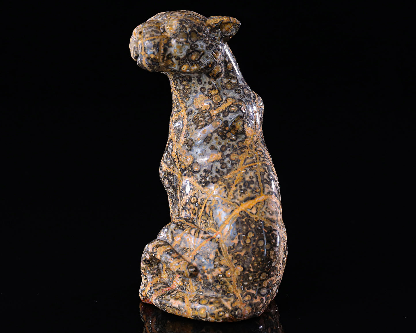 5.0" Leopard Skin Jasper Hand Carved Crystal Leopard Sculpture