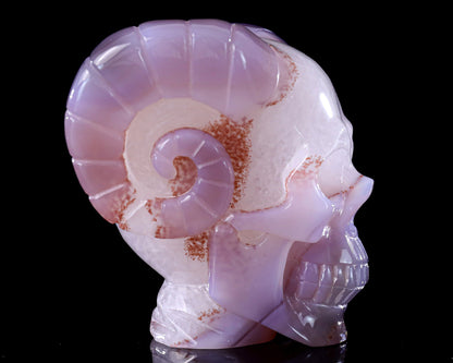 3.4" Geode Agate Hand Carved Crystal Geode Skull with Horn Sculpture